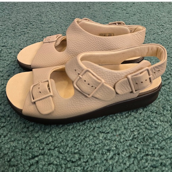 SAS Womens 7.5WW Relaxed Natural Leather Slingback Sandals Buckle Casual Comfort - Picture 4 of 10